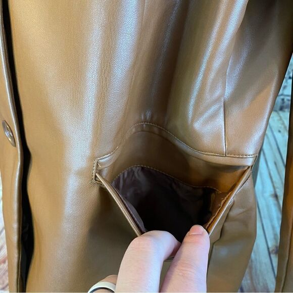 Rebecca Minkoff Lambskin Vegan Faux Leather Blazer Pockets Cognac Brown XL NWT - Picture 3 of 6